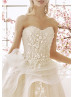 Strapless Beaded Ivory Lace Tulle Ruffle Wedding Dress With Horsehair Trim